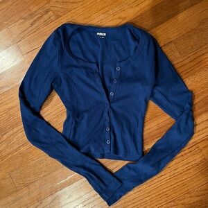 DRIN Women's Navy Button Down Shirt